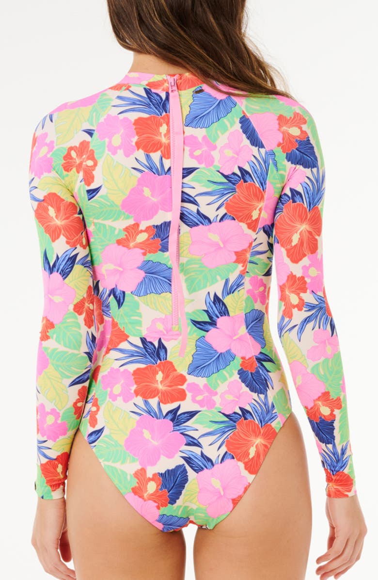 Rip Curl Party Wave UPF 50+ One-Piece Rashguard Swimsuit, Alternate, color, Pink Multi