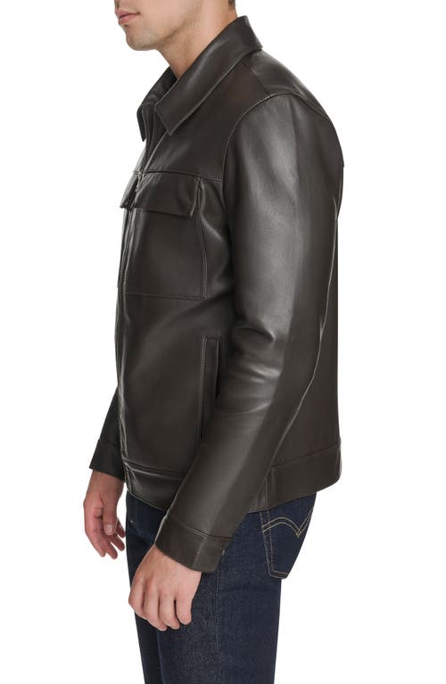 Cole Haan Leather Zip Shirt Jacket In Black