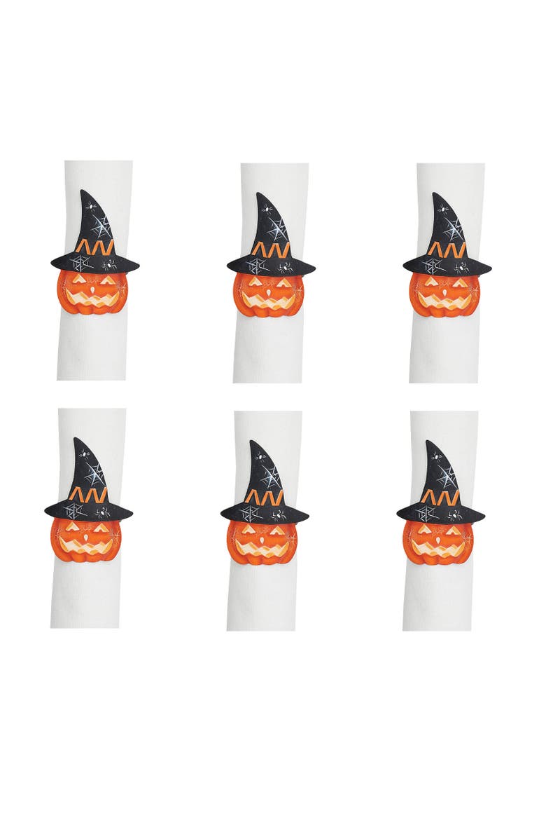 Witchy Pumpkin Halloween Napkin Ring Set of 6, Main, color, Orange