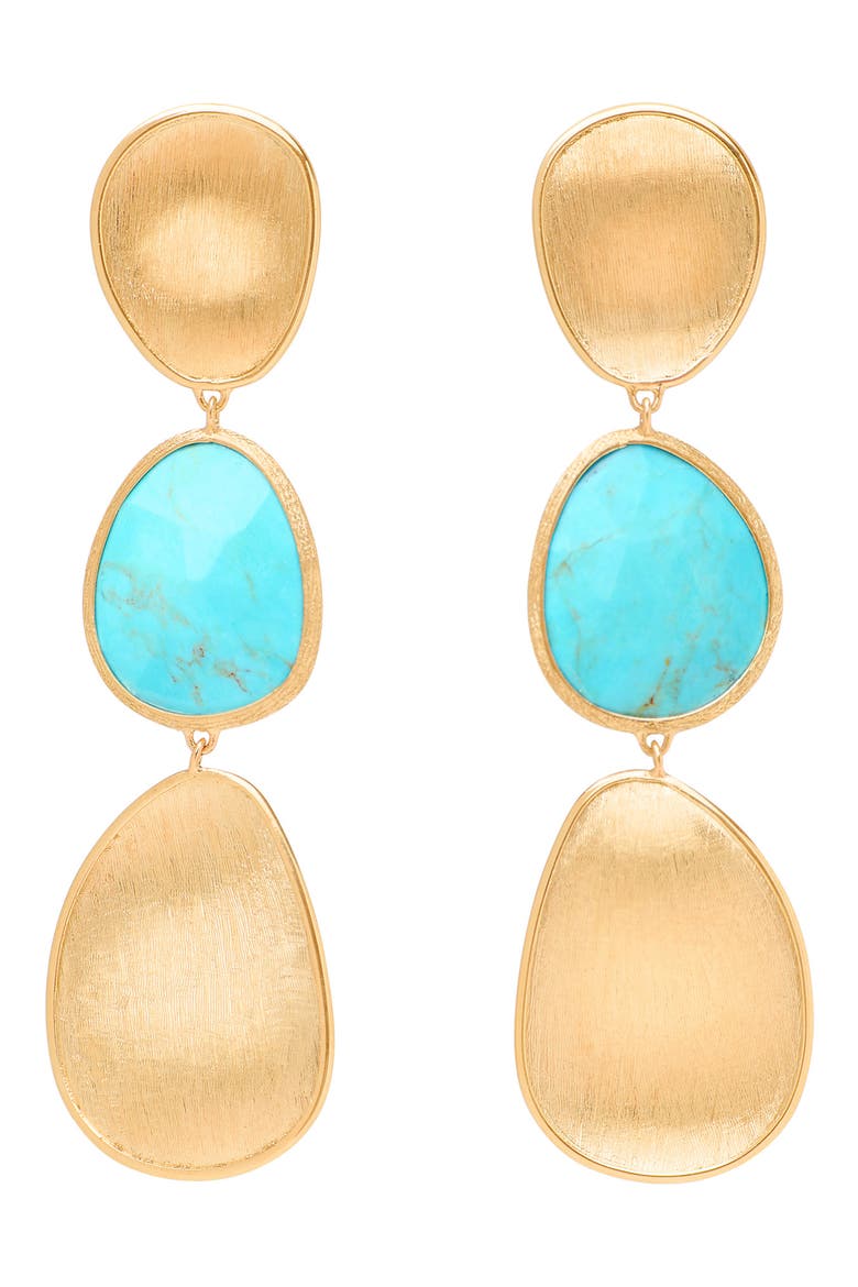 Lunaria Turquoise Triple Drop Earrings, Main, color, GOLD
