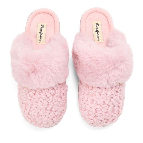 Dearfoams Womens Claire Cable Knit Chenille Clog House Slipper In Pink