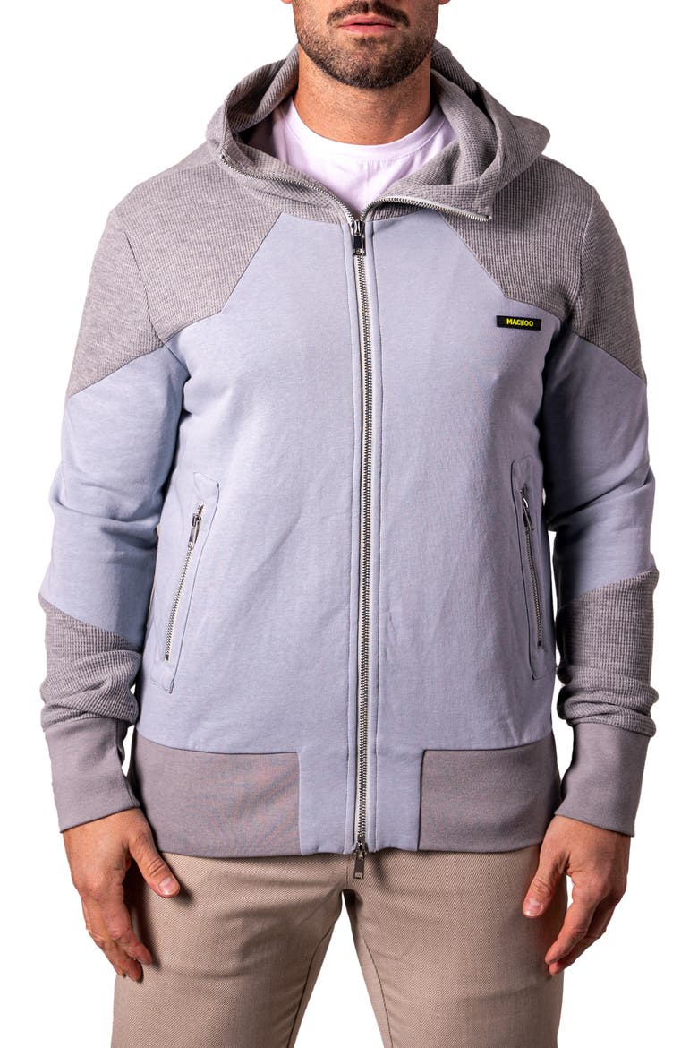 Mixed Media Zip Hoodie, Main, color, GREY