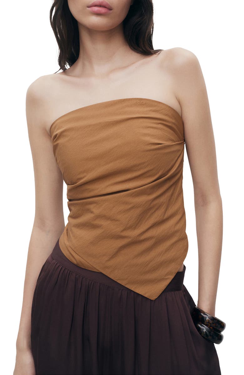 MANGO Asymmetric Strapless Top, Main, color, Brown