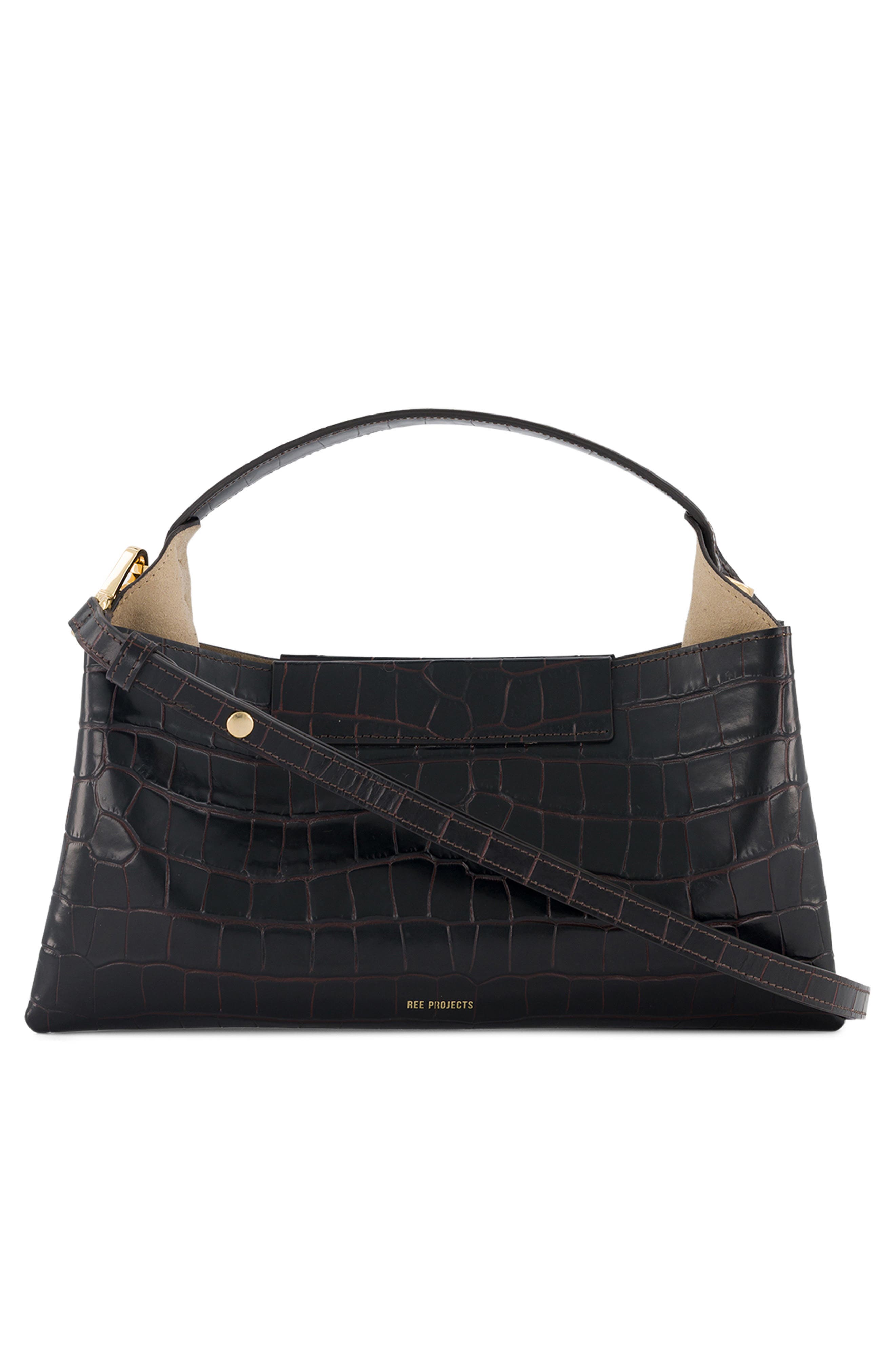 Ree Projects Elieze Baguette Croc Embossed Leather Top Handle Bag, Alternate, color, Red/ Brown