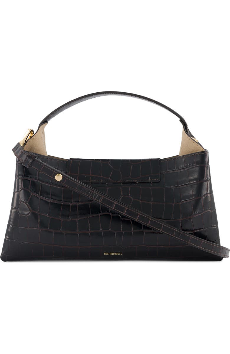 Ree Projects Elieze Baguette Croc Embossed Leather Top Handle Bag, Alternate, color, Red/ Brown