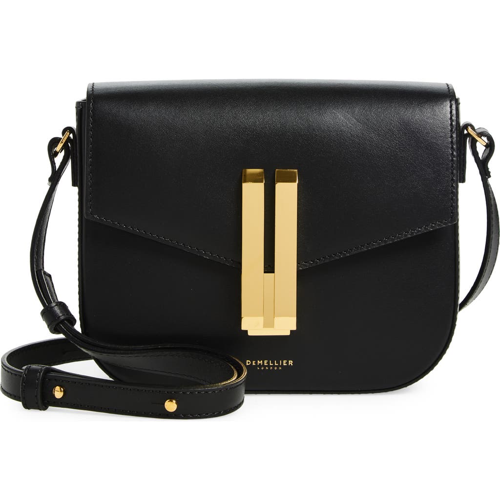 Demellier Small Vancouver Flap Leather Crossbody Bag In Black