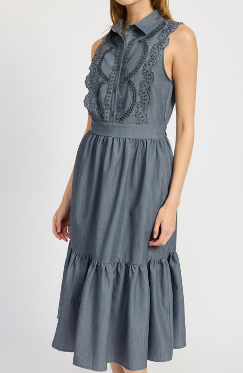 En Saison Angeline Embroidered Midi Dress In Chambray