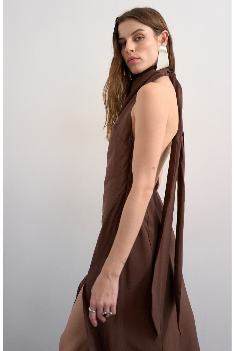 Halter Cowl Maxi Dress, Alternate, color, BROWN