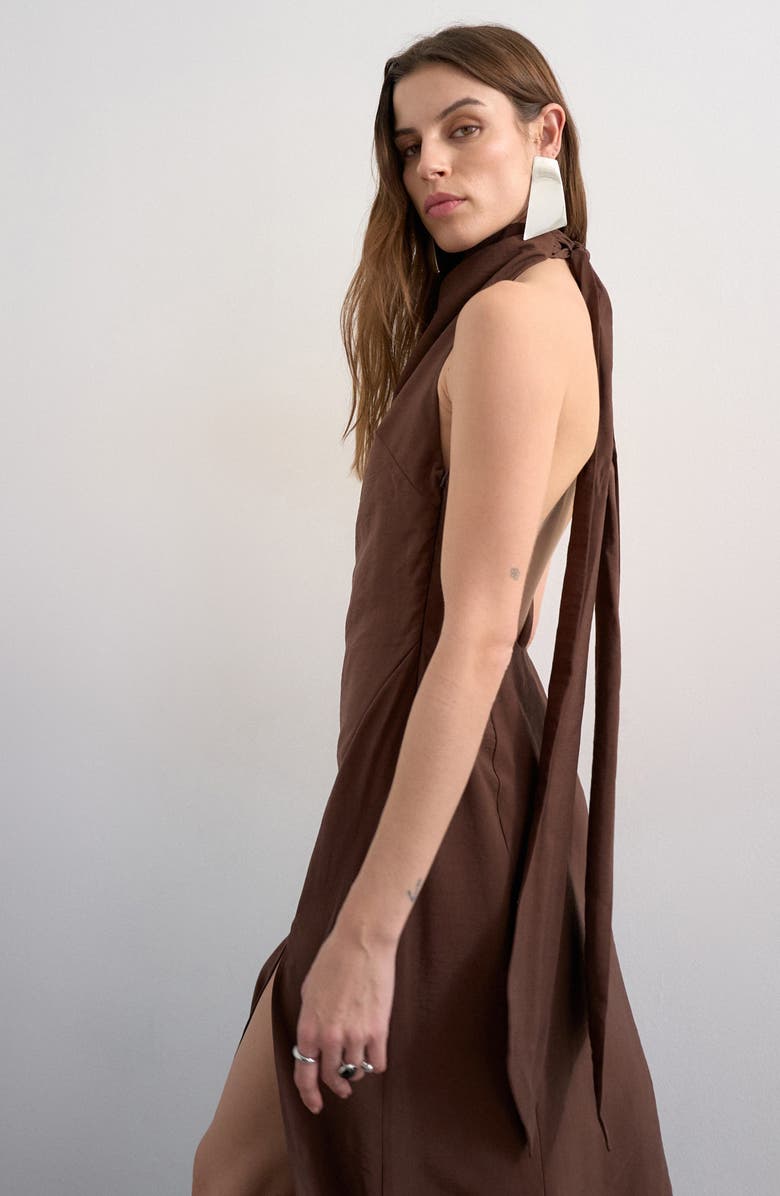 Topshop Halter Cowl Maxi Dress, Alternate, color, Brown