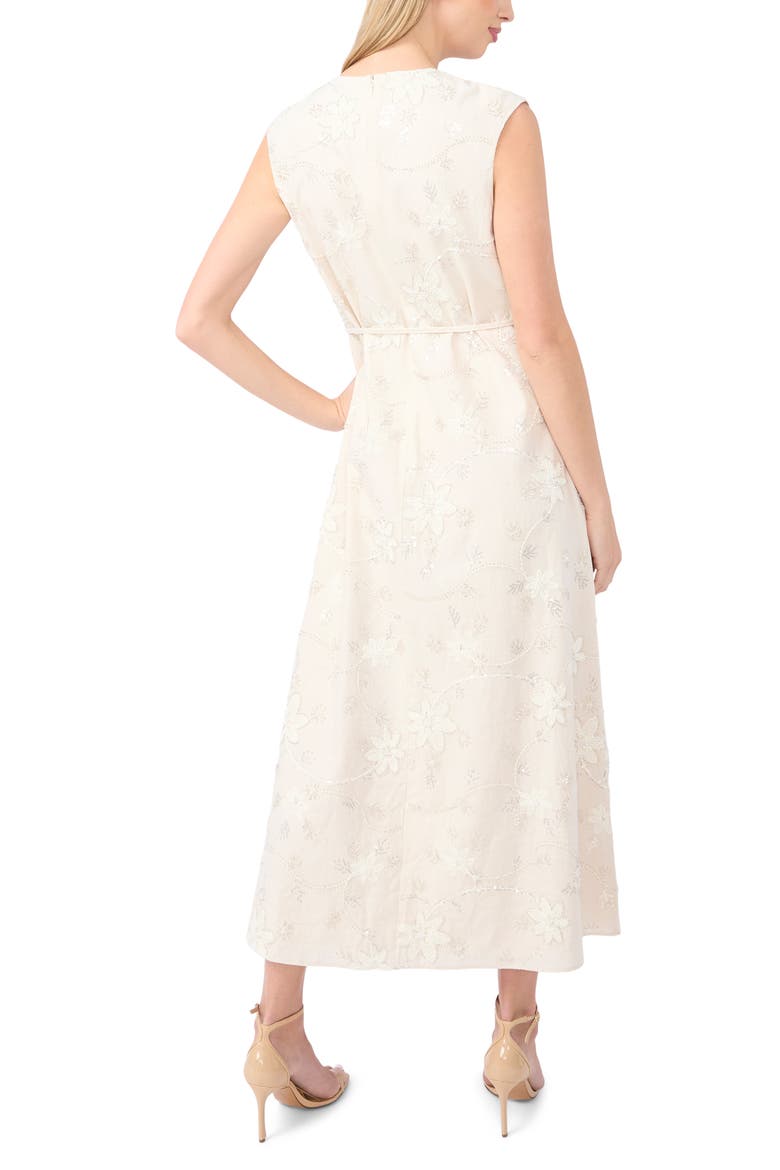 Parker Beaded Floral Embroidered Sleeveless Linen Blend Dress, Alternate, color, NEW IVORY