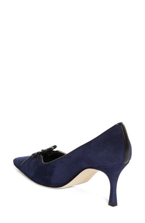 Manolo Blahnik Zaman Suede Bicolor Lace-up Pumps In Navy/black