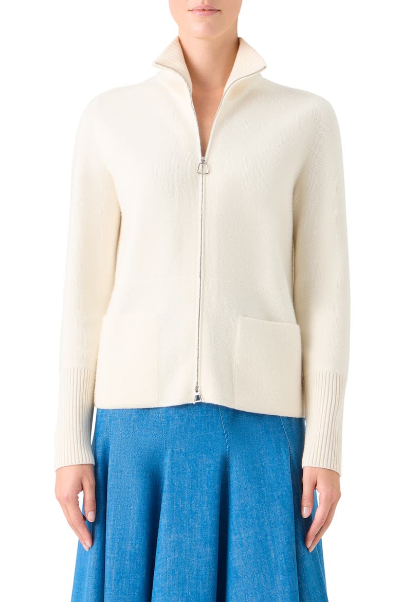Cashmere Piqué Zip-Up Cardigan, Main, color, ECRU