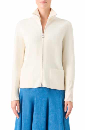 Cashmere Piqué Zip-Up Cardigan