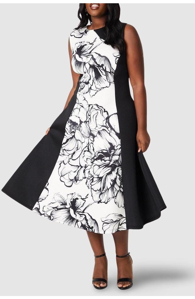 Coast Plus Colour Block Scuba Midi Dress, Alternate, color, Mono