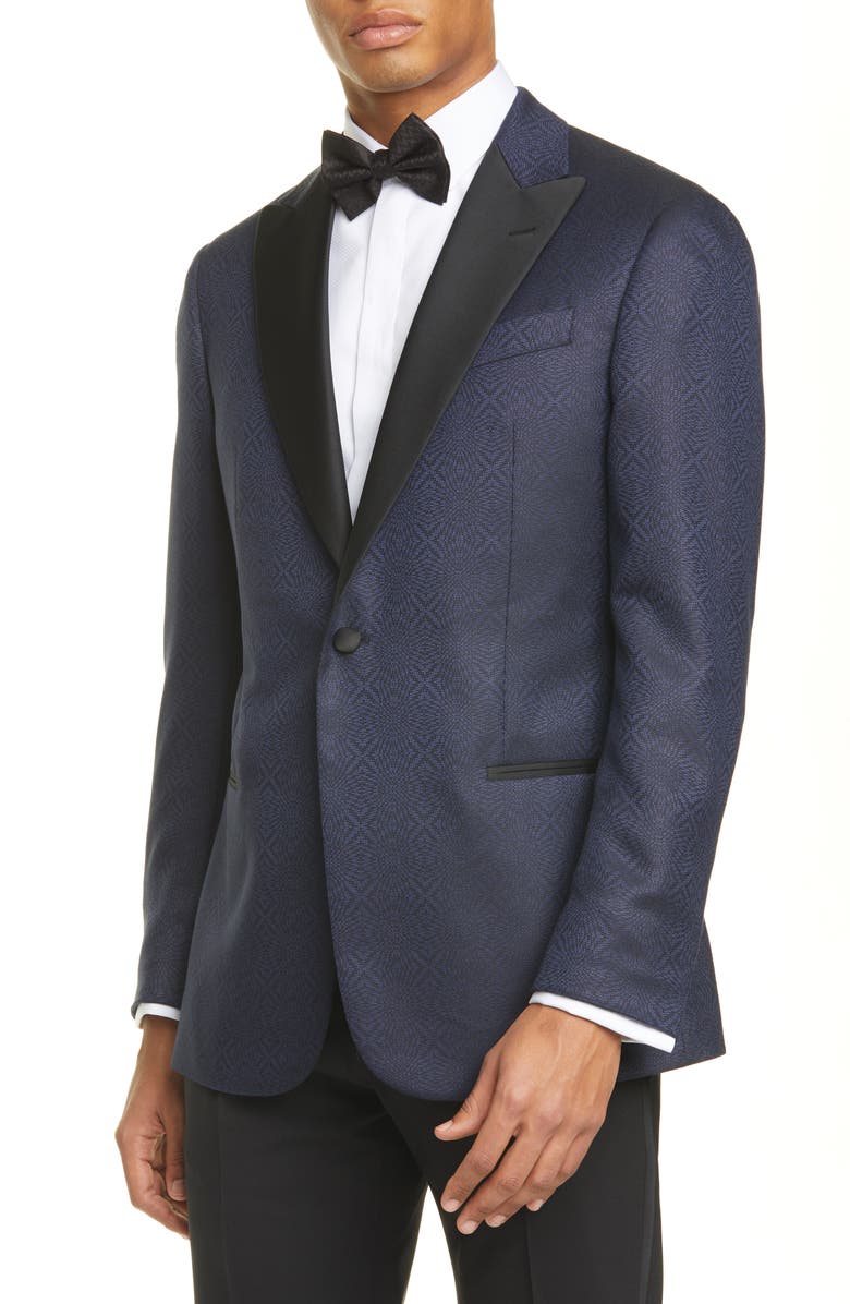 Emporio Armani G Line Trim Fit Geometric Wool & Silk Dinner Jacket, Main, color, 
