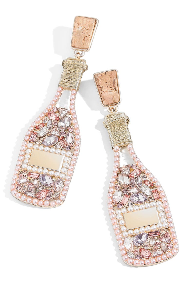Rosé Bottle Drop Earrings, Main, color, PINK