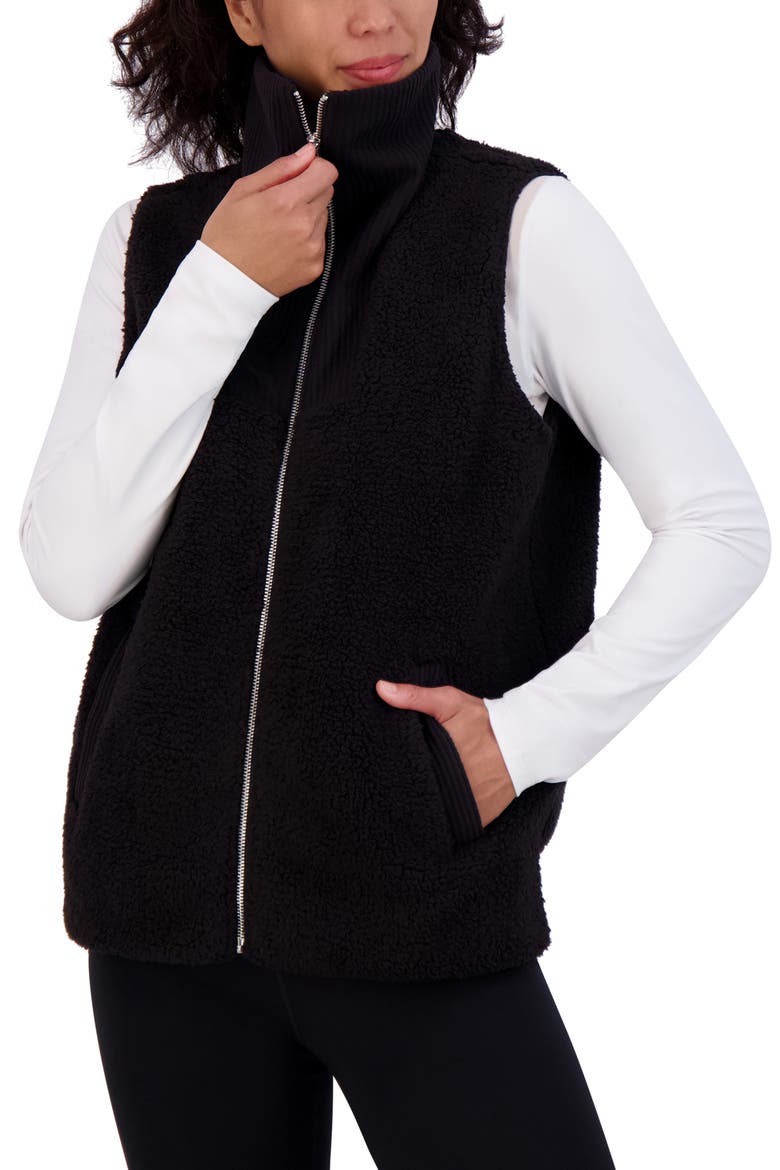 Mixed Fleece Vest, Alternate, color, BLACK