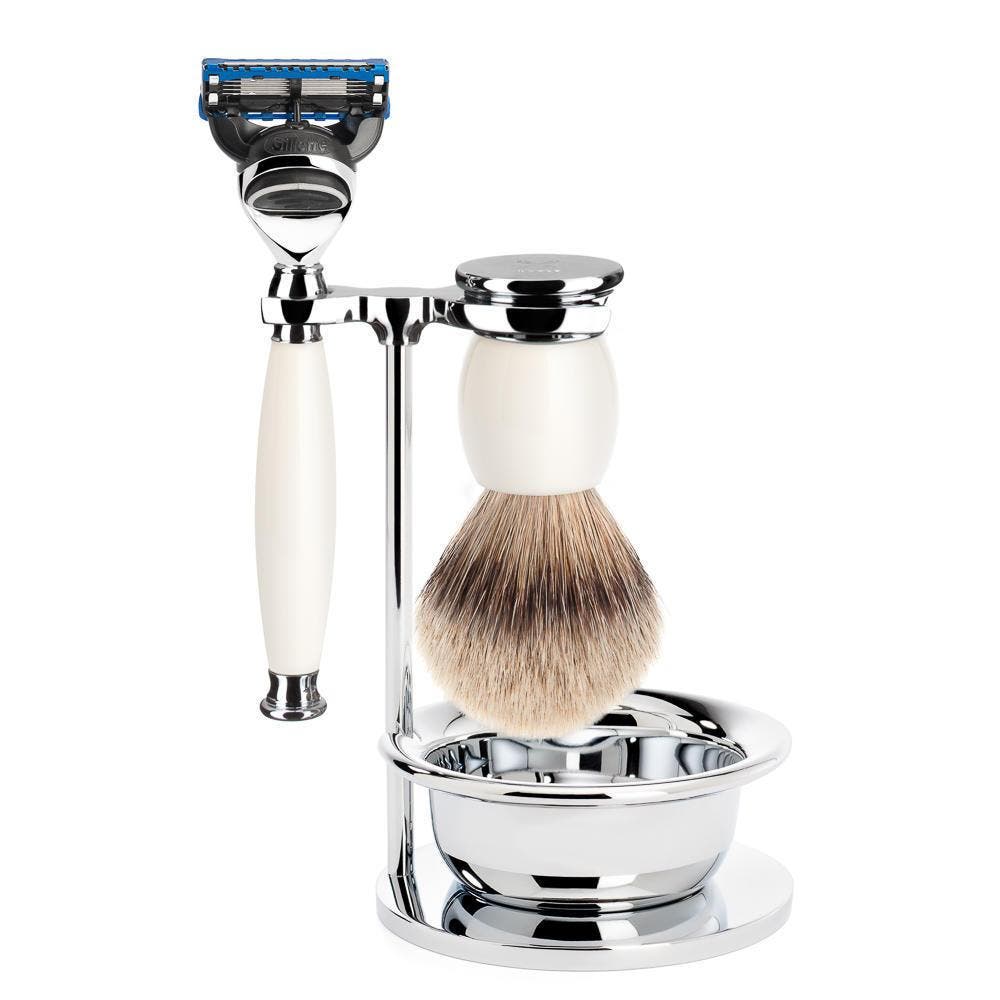 MÜHLE Sophist Porcelain 4-Piece Silvertip Badger & Fusion Razor Shaving Set in White at Nordstrom