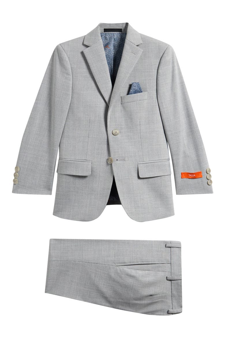 Kids' Grey Check Stretch Suit, Main, color, LIGHT GREY
