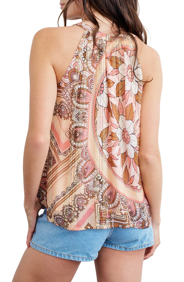 CIEBON Lily Metallic Split Neck Tank, Alternate, color, Brown Multi