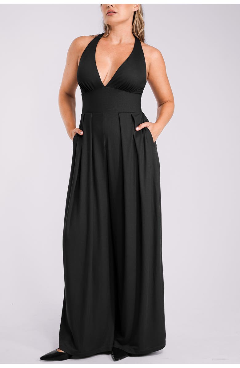 Shapellx Plunge Shaping Wide Leg Jumpsuit, Alternate, color, Black