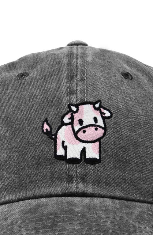 Dalix Strawberry Cow Embroidered Cap In Washed Black