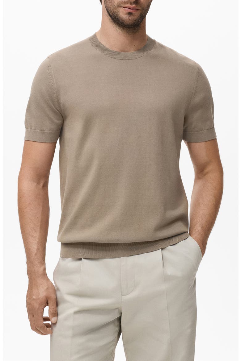 Short Sleeve Cotton Crewneck Sweater, Main, color, MEDIUM BROWN