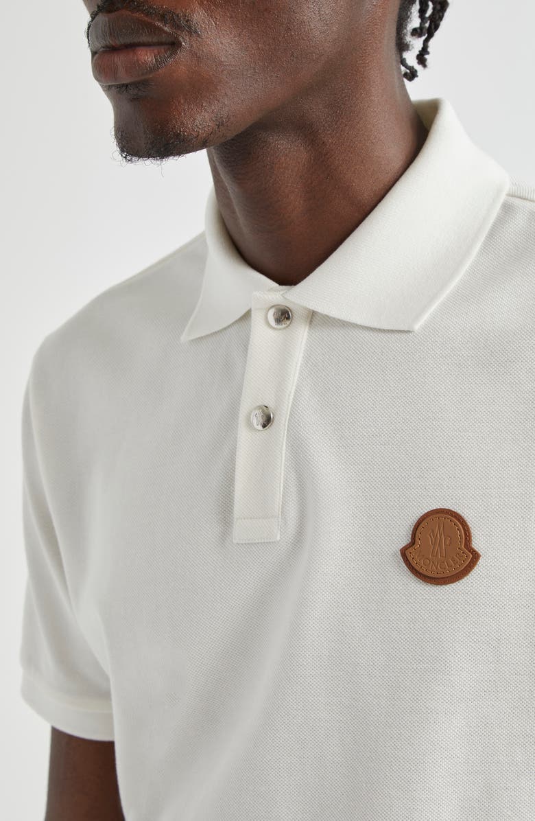 Moncler Logo Snap Placket Cotton Polo, Alternate, color, Bright White