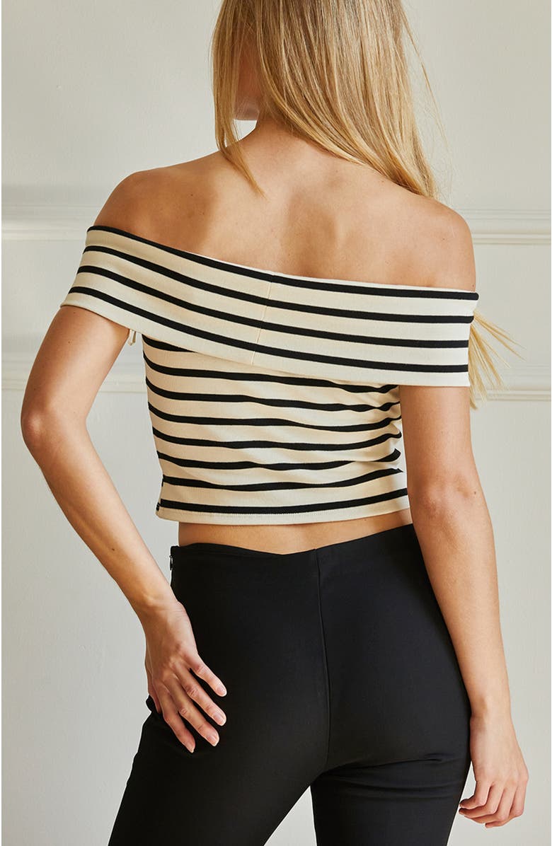 CRESCENT Stripe Off Shoulder Knit Top, Alternate, color,