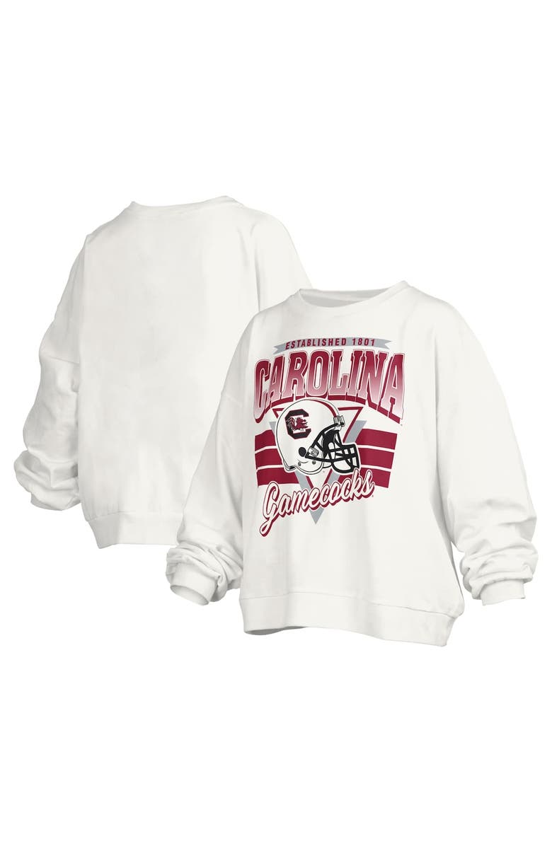 PRESSBOX Women's Pressbox White South Carolina Gamecocks Janice Retro Logo Oversized Pullover Sweatshirt, Main, color, White