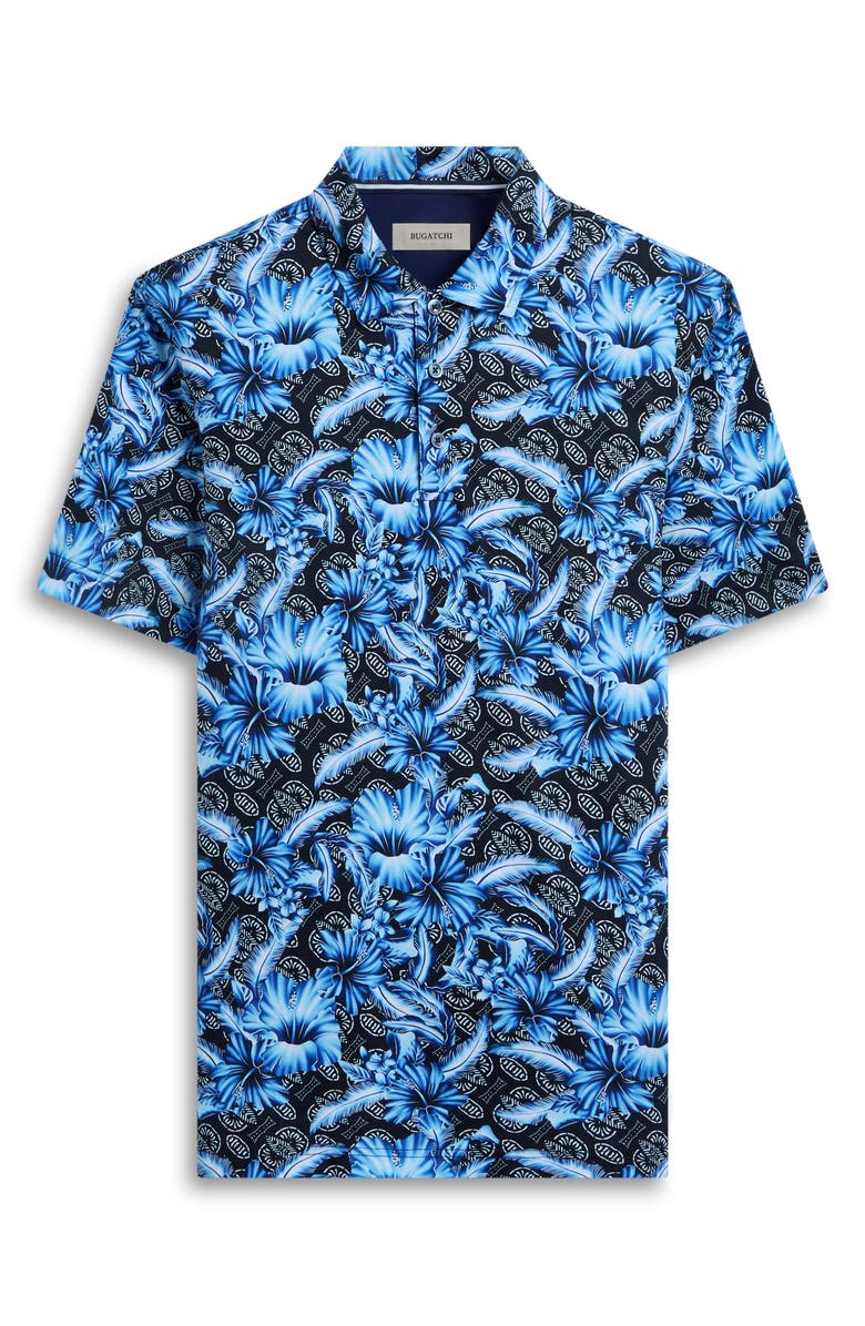 Bugatchi Hendrix Digital Floral Print Pima Cotton Polo, Alternate, color, Navy