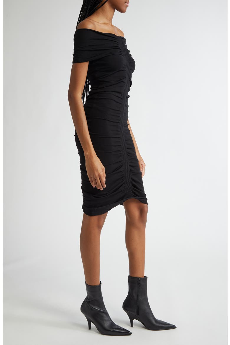 Ruched Off the Shoulder Minidress, Alternate, color, BLACK