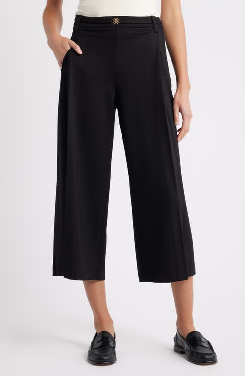 Wit & Wisdom Skyrise Pleated Belted Cropped Wide Leg Trousers In Black