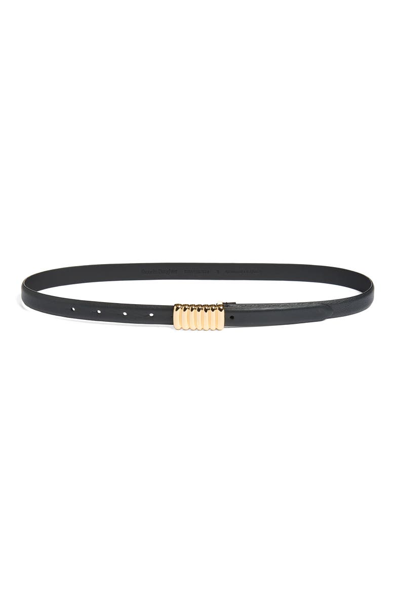 Plaque Buckle Leather Belt, Main, color, BLACK/ POLISHED GOLD