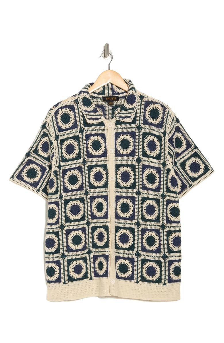 TRUTH Short Sleeve Button Front Crochet Shirt, Alternate, color, 