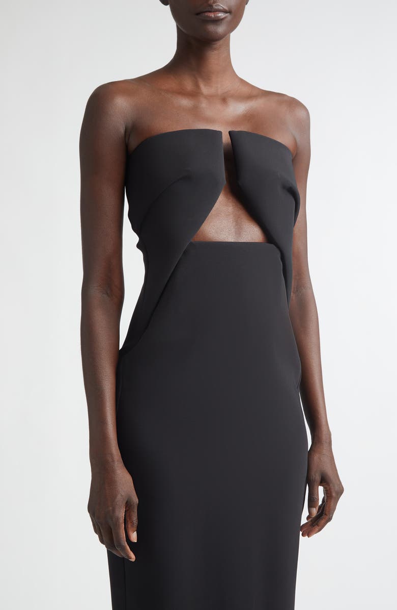Rick Owens Prong Cutout Strapless Gown, Alternate, color, Black