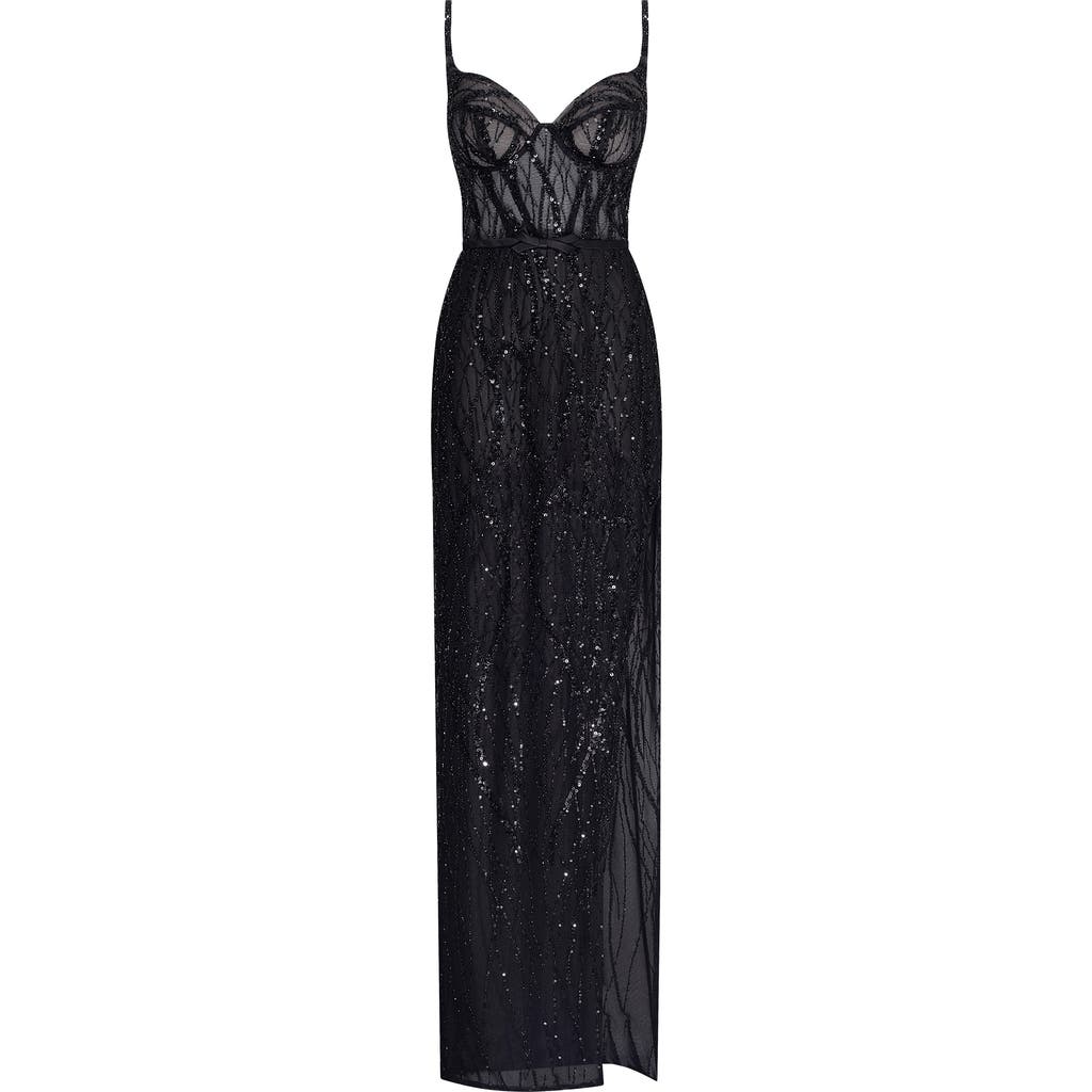 Milla Astonishing Sequined Maxi Gown On Spaghetti Straps in Black  product
