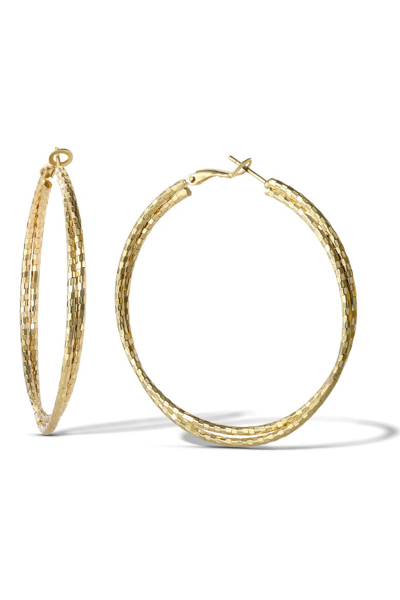 Womens Double Hoop Faceted Earrings, Main, color, Gold, silver