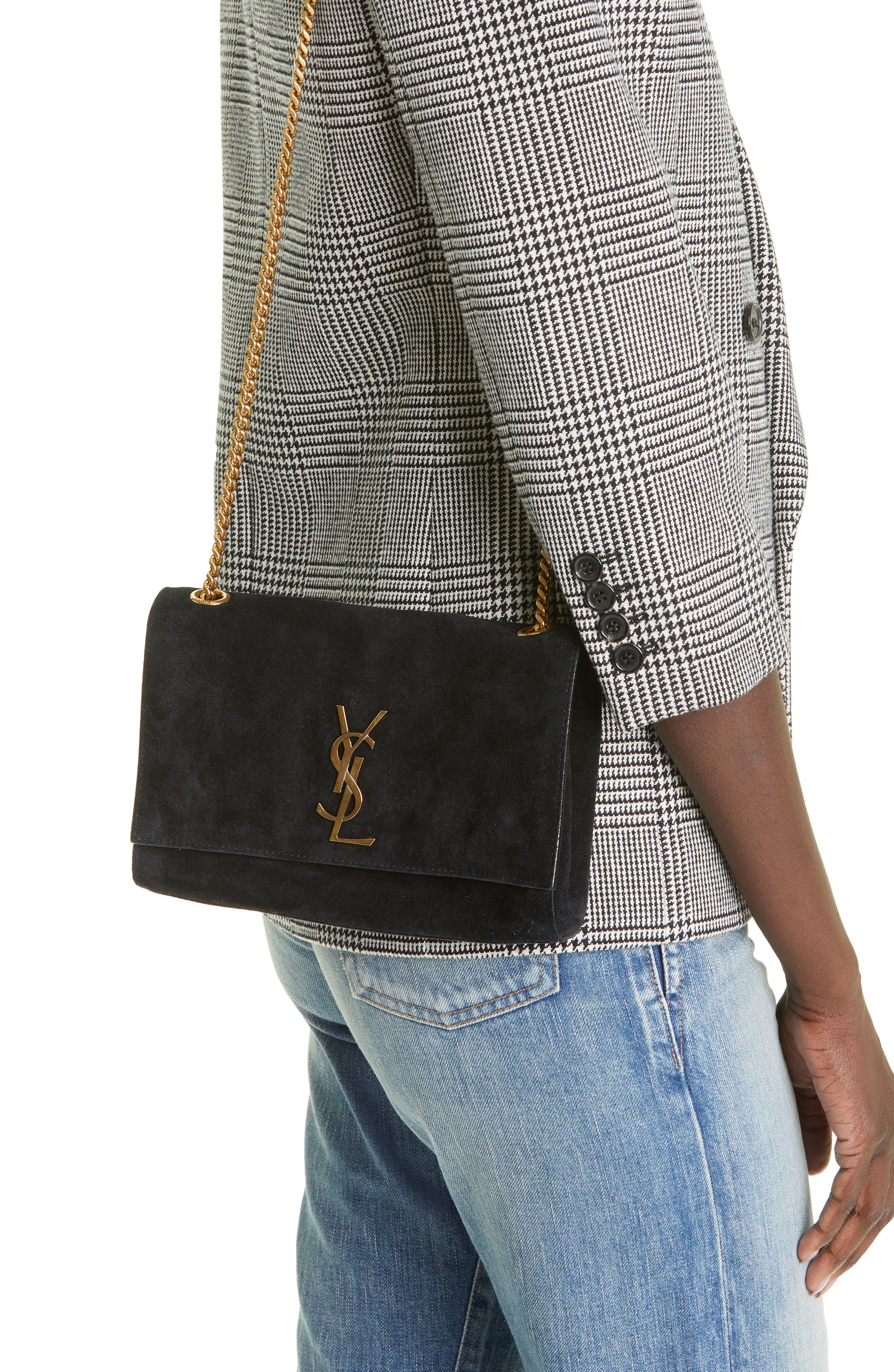 Saint Laurent Kate Reversible Suede & Leather Crossbody Bag, Alternate, color, 