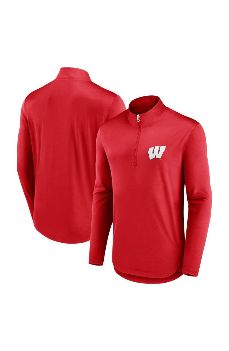 FANATICS Men's Fanatics Branded Red Wisconsin Badgers Quarterback Mock Neck Quarter-Zip Top, Main, color, 