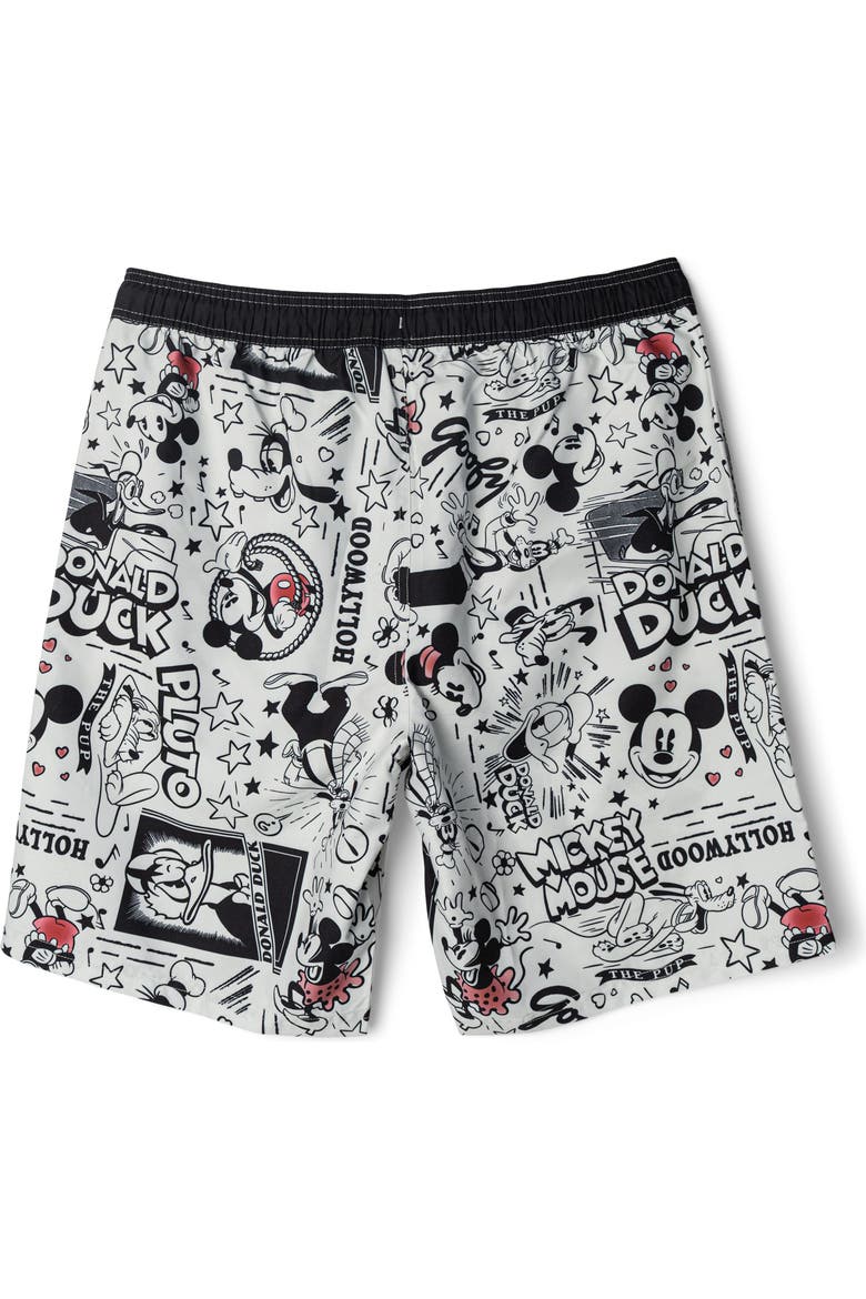 Mickey Mouse & Friends Swimwear Swim Trunks, Alternate, color, Light Grey Black Red