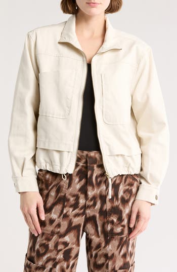 Democracy Double Layer Denim Bomber Jacket In Blanched Almond
