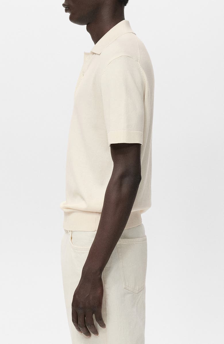 MANGO Cotton Blend Knit Polo, Alternate, color, Off White