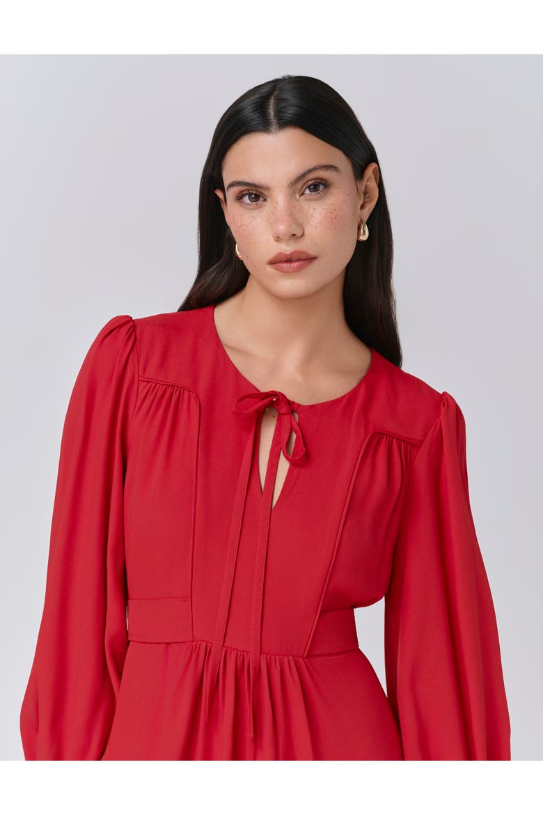 Layla Crepe Tie Neck Midi Dress, Alternate, color, Red