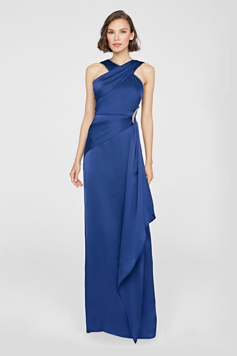 Cressida Halter Column Satin Gown