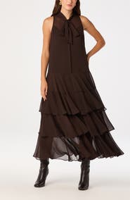 ASTR the Label Katheryn Tie Neck Tiered Midi Dress