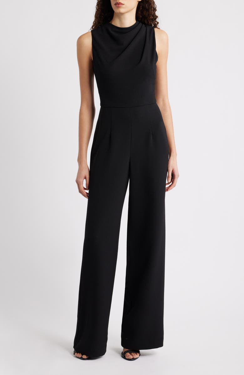 Black Halo Corrine Draped Bodice Wide Leg Jumpsuit, Main, color, Black