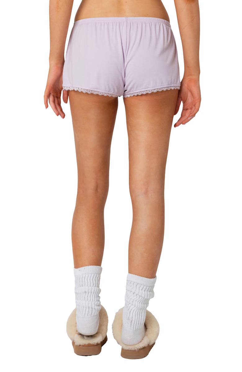 EDIKTED Buffy Lace Trim Shorts, Alternate, color, Lilac