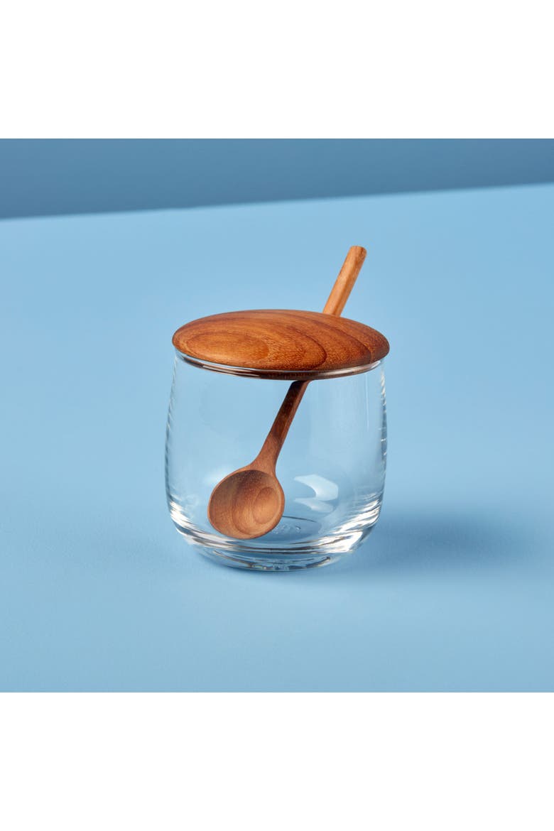 Glass Jar with Teak Lid & Spoon, Alternate, color, Brown