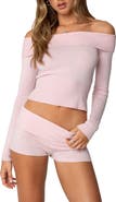 EDIKTED Jamie Foldover Off the Shoulder Crop Sweater